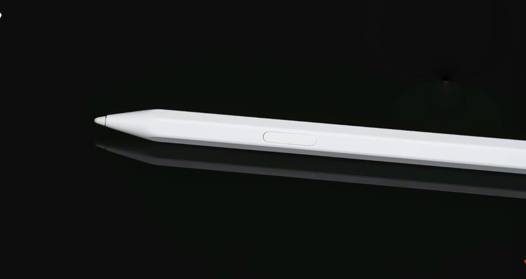 The image shows a white stylus, which appears to be an Apple Pencil, on a black background.